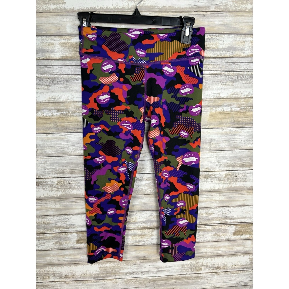 Zumba Women's Leggings Capri Purple Spicy Lips Multi Color XS Activewear